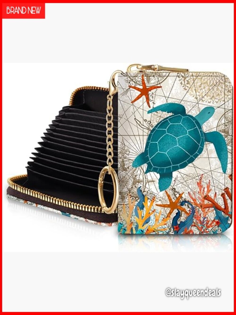 Leather RFID Card Holder with Keychain, 12 Slots, Zipper Wallet for Women